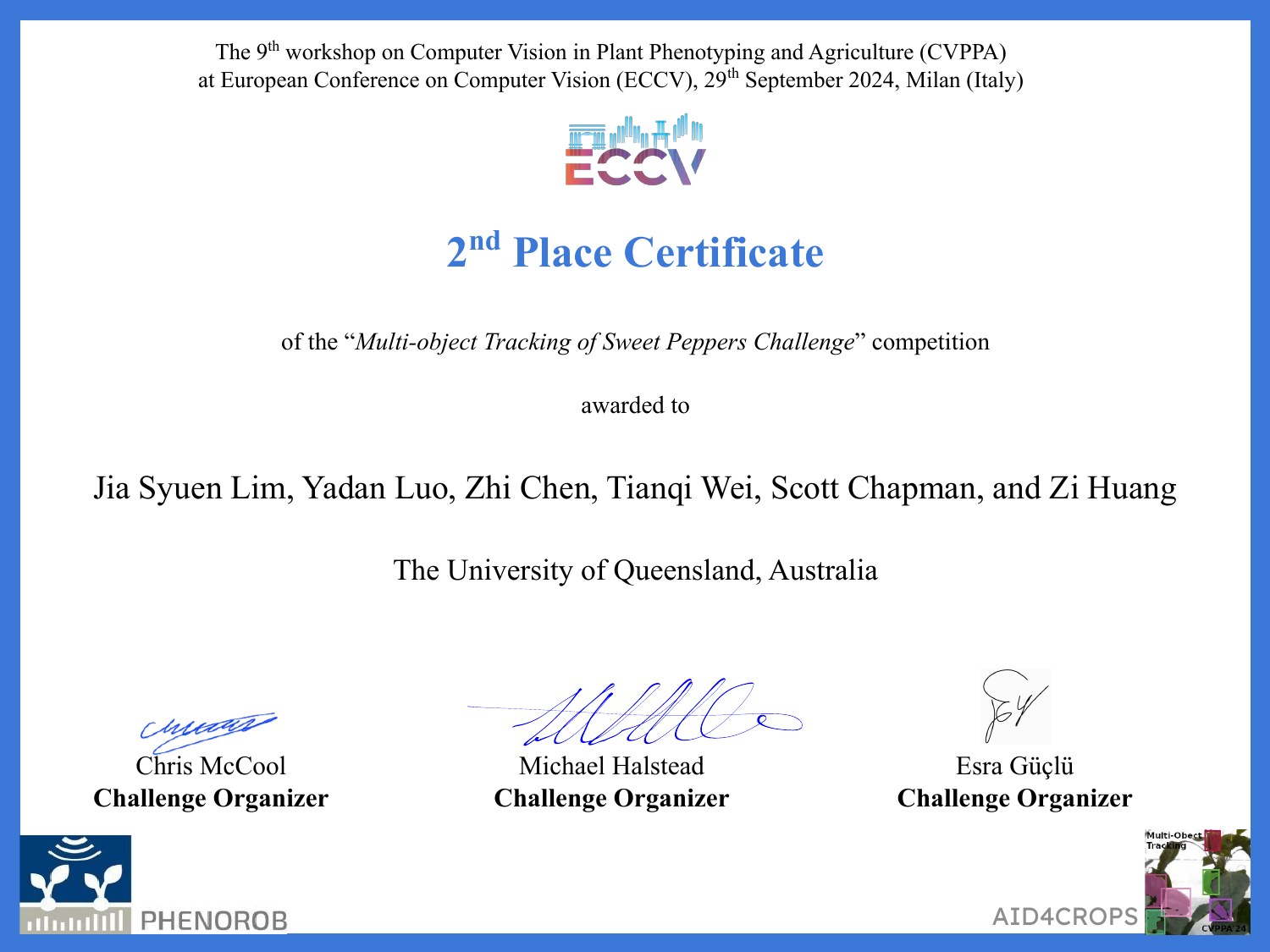 2nd Place — Multi-object Tracking of Sweet Peppers